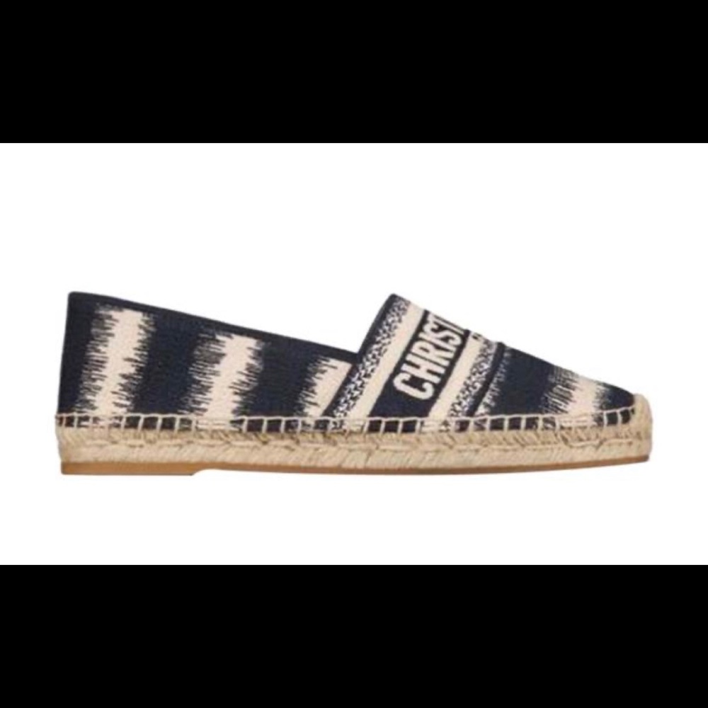 Christian Dior Granville denim blue white beige linen espadrilles flats sz 36 - Picture 2 of 12